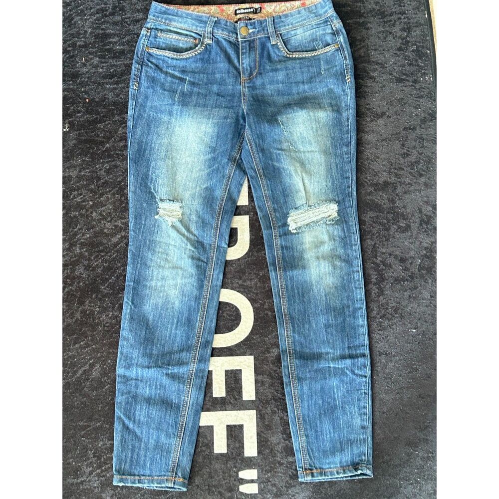 Dollhouse Alexa Distressed Skinny Jeans Womens Size 11 Blue Medium Wash Y2K EUC